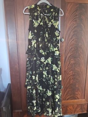 Who What Wear Black Maxi Dress with Yellow Floral Print - Size SMALL